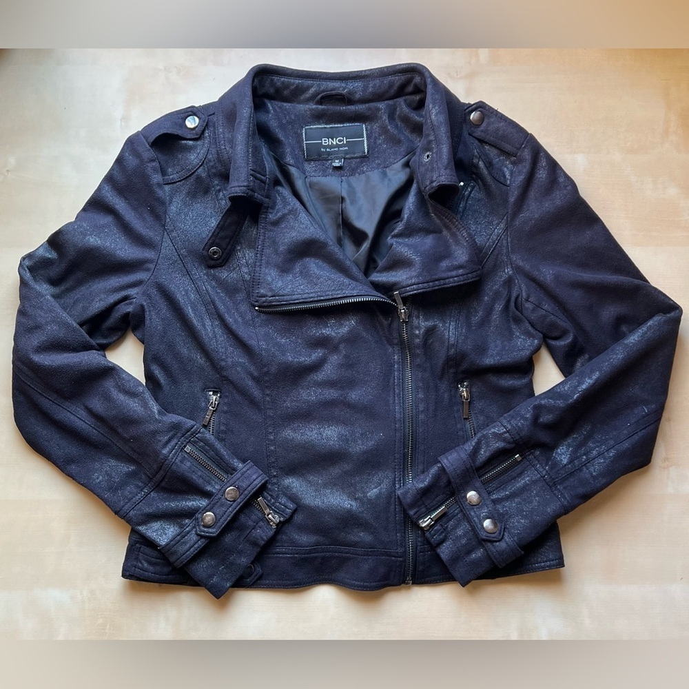 BNCI Black Faux Suede Moto Bikercore Jacket size medium